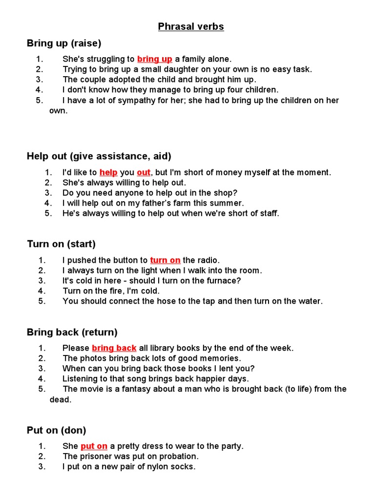 Phrasal Verbs Bring Up Raise Pdf English Language