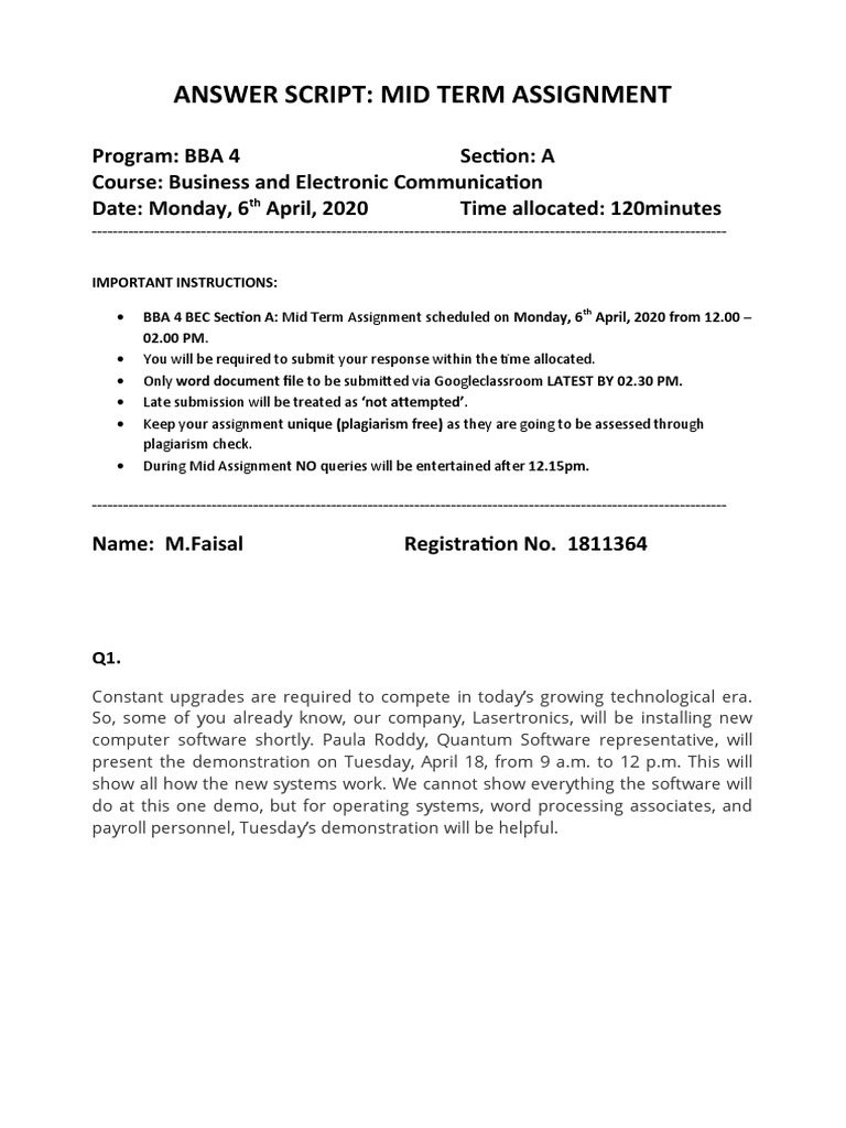 BBA 4 Mid Term Assignment Instructions | PDF | Buffet | Business