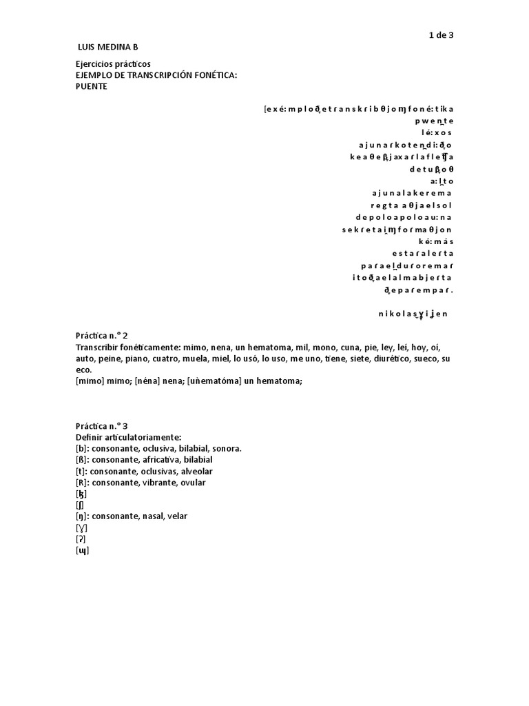 Ejercicios de Transcripción Fonética | PDF | Voz humana | Fonética