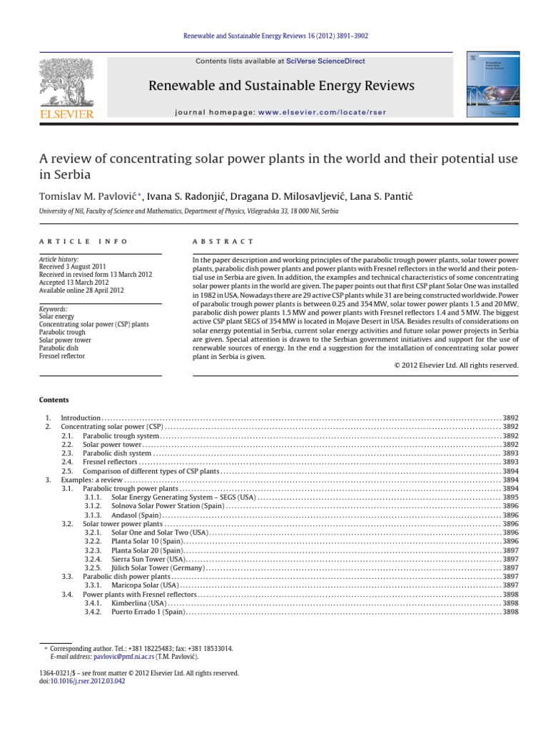 A Review of Concentrating Solar Power Plants in The World and Their ...