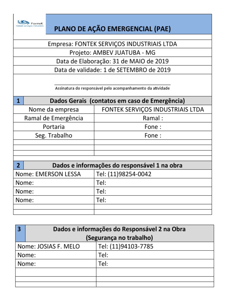 Modelo De Plano De Resposta A Emergencias