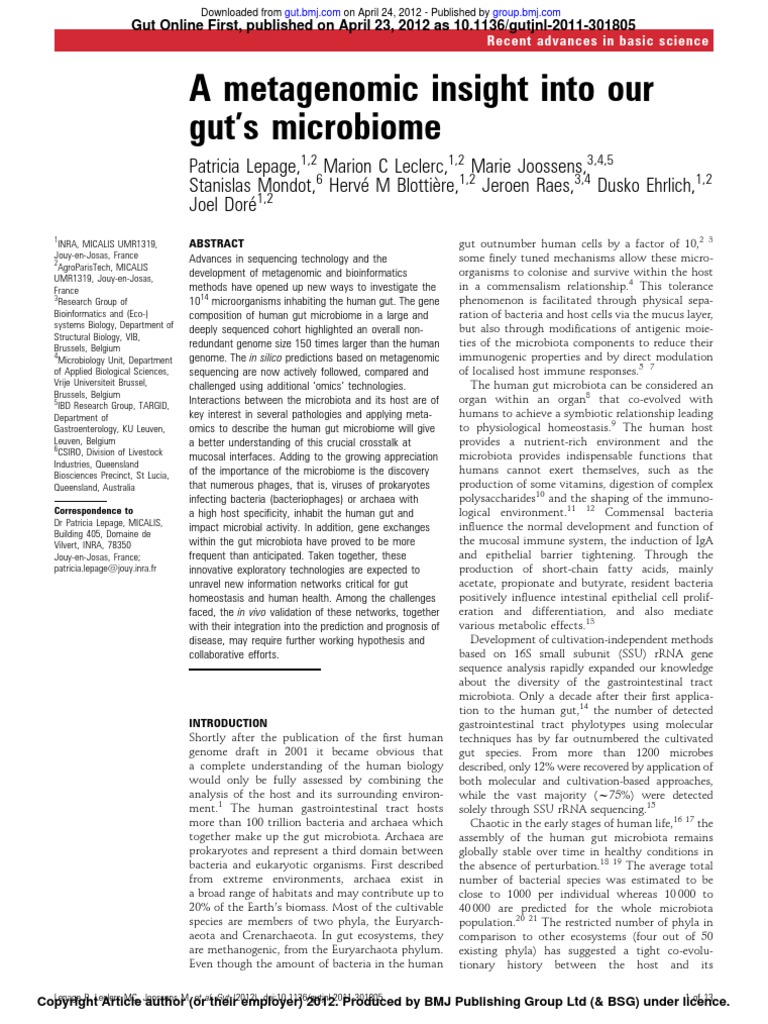 A Metagenomic Insight Into Our Gut's Microbiome | PDF | Microbiota ...
