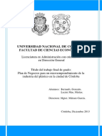 Plan de Negocios Ejemplo para Un Microemprendimeinto de La Industria Del Plástico en La Ciudad de Córdoba PDF
