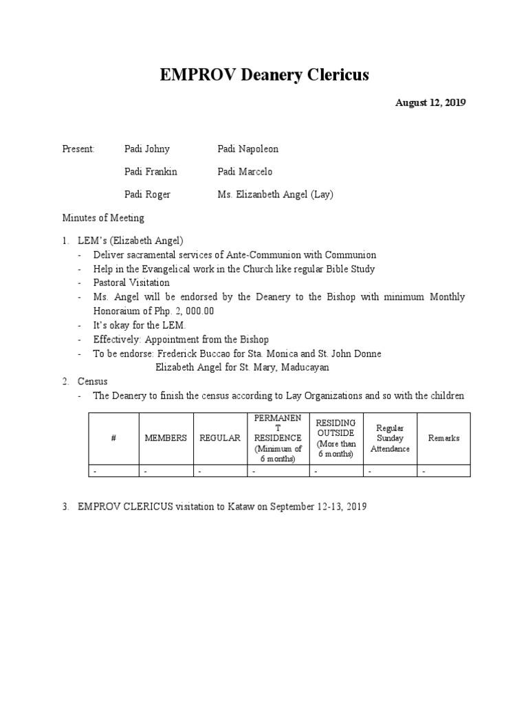 EMprov Deanery Meeting Minutes Summary | PDF