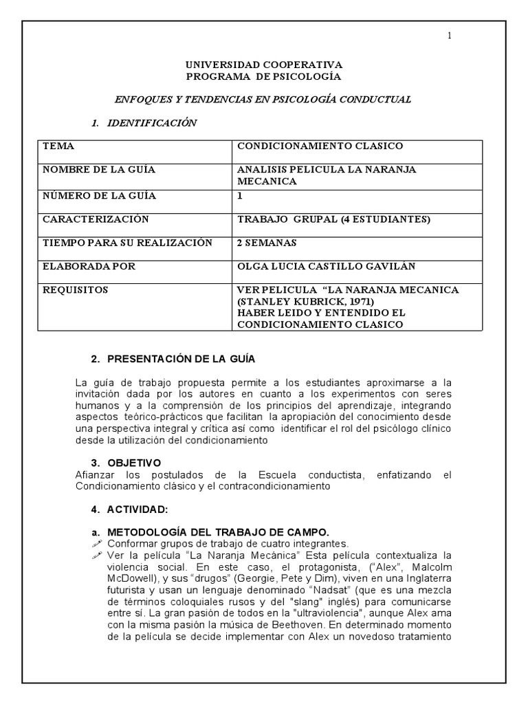 Guía de Trabajo La Naranja Mecanica | PDF | Conceptos psicologicos |  Sicología, image size:768x1024