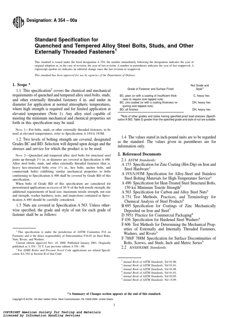 Astm A354 (2000) | PDF | Screw | Alloy