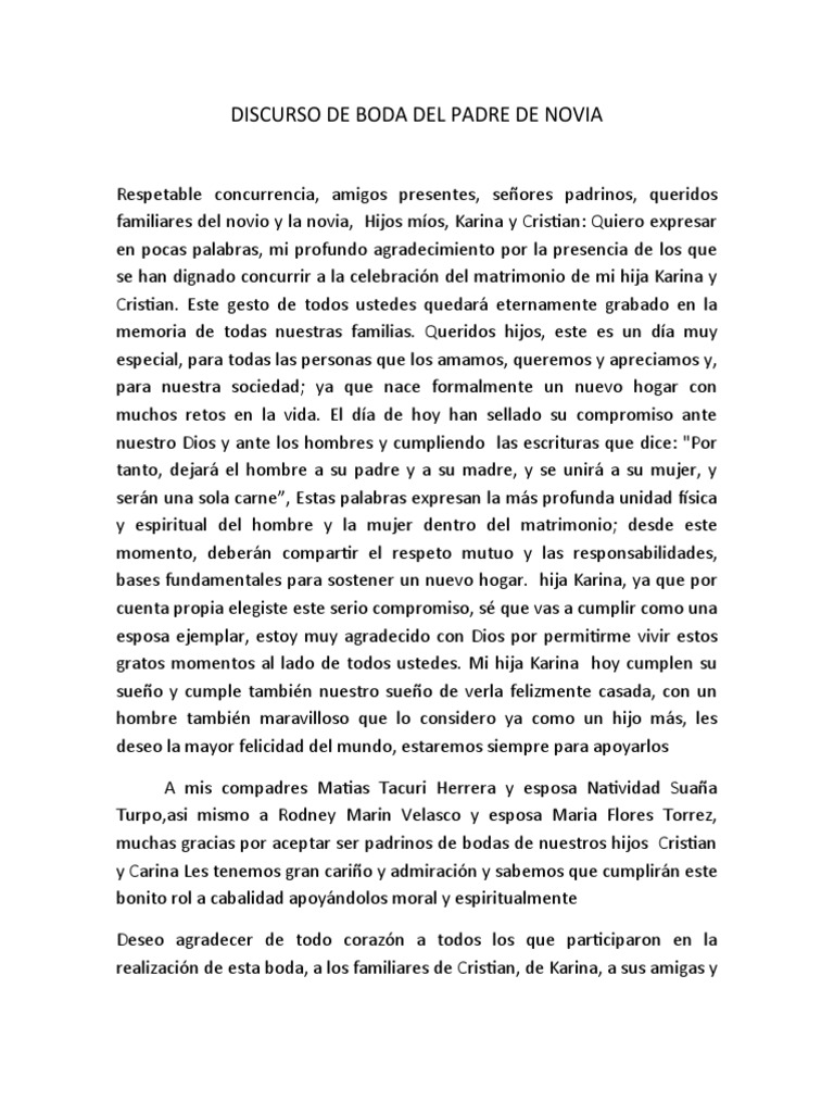 Discurso de Boda Del Padre de Novia | Descargar gratis PDF | Amor | Boda
