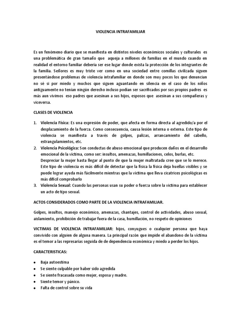 Tipos y Consecuencias de la Violencia Intrafamiliar | PDF | La ...