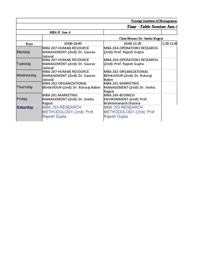 Time Table Online Classes Pdf Economies Business