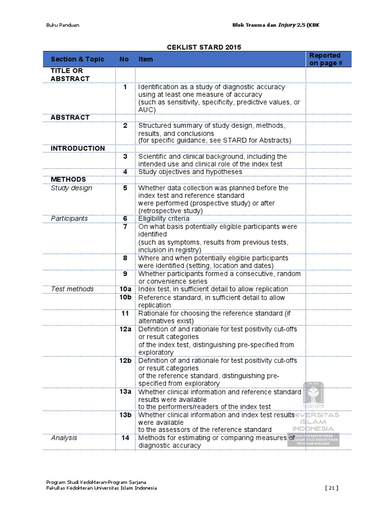 STARD 2015 Checklist for Diagnostic Studies | PDF | Accuracy And ...