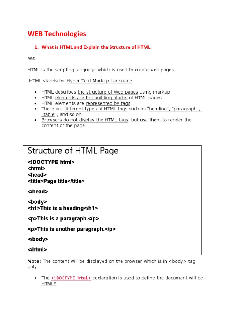 Web Technologies Material For Degree Students | PDF | Html | Html Element