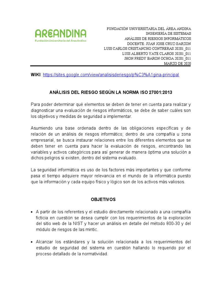 Análisis de Riesgos Informáticos ISO 27001 | PDF | La seguridad ...
