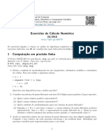 Exercícios de Cálculo Numérico: Erros de Aproximação e Métodos para Equações Não-lineares