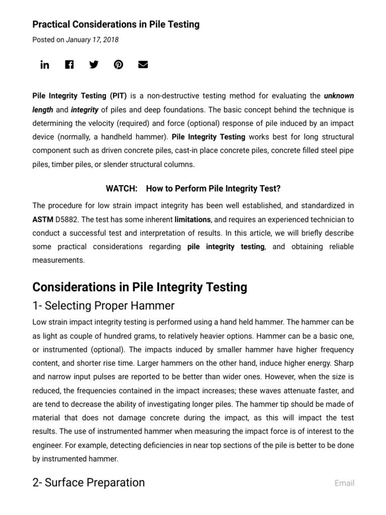 Pile Integrity Test Procedure Overview | PDF | Technology & Engineering