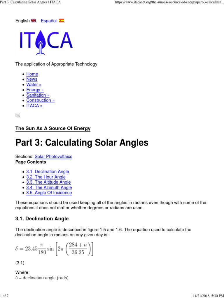 Part 3 - Calculating Solar Angles - ITACA | PDF | Sunset | Hour