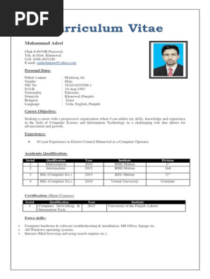 CV Format 2020