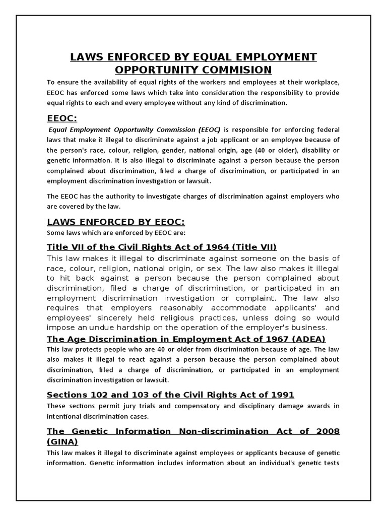 EQUAL EMPLOYMENT OPPORTUNITY LAWS APPLY TO intelligence overview
