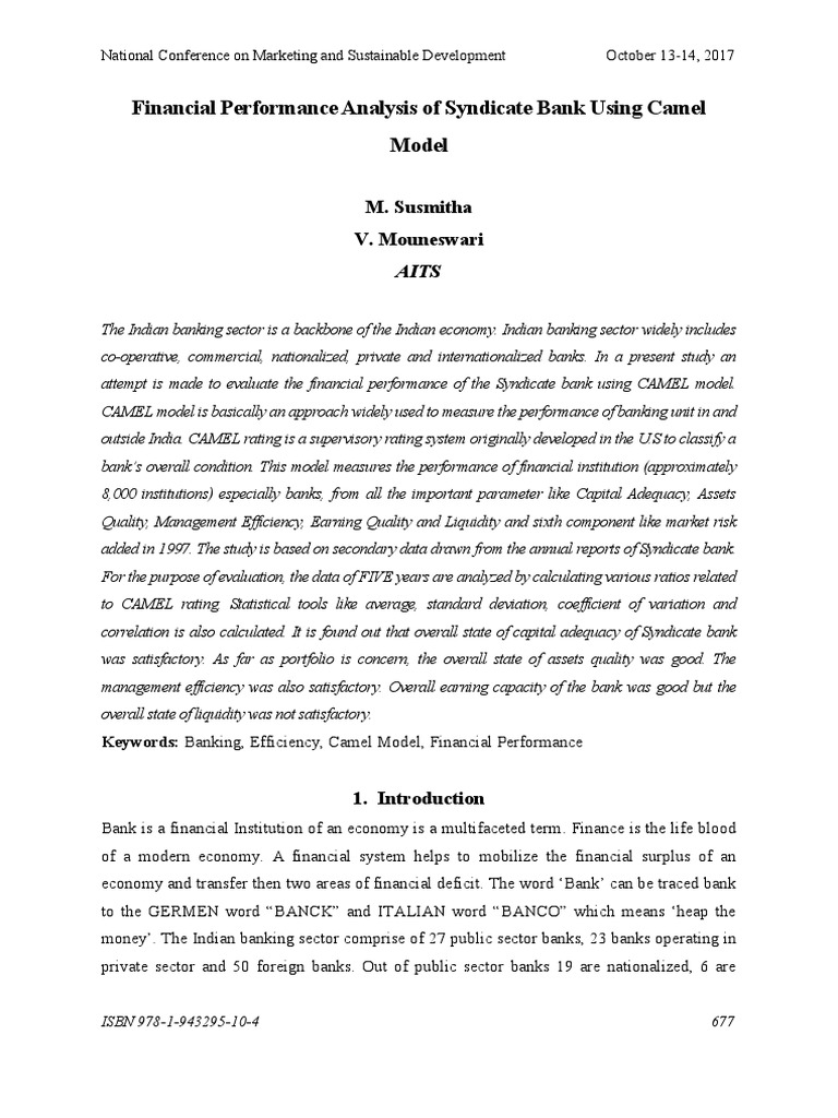 Financial Performance Analysis of Syndicate Bank Using Camel Model