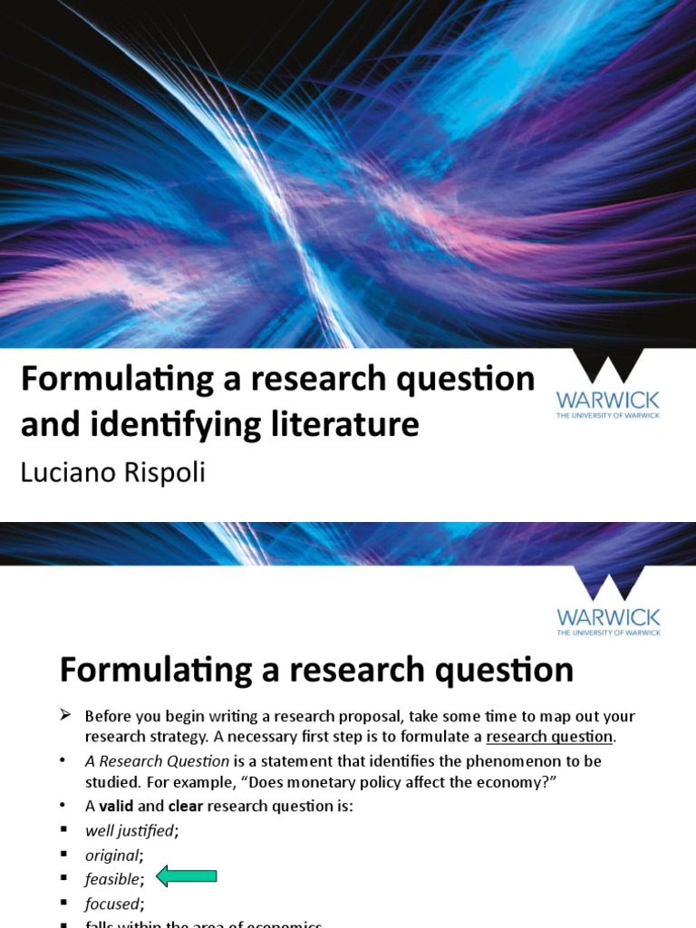 Formulating A Research Question and Identifying Literature: Luciano ...