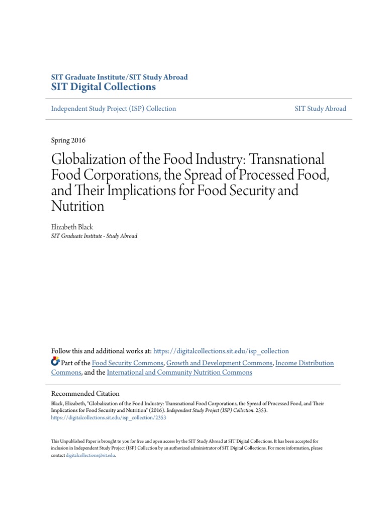 Globalization of The Food Industry Transnational Food Corporatio PDF