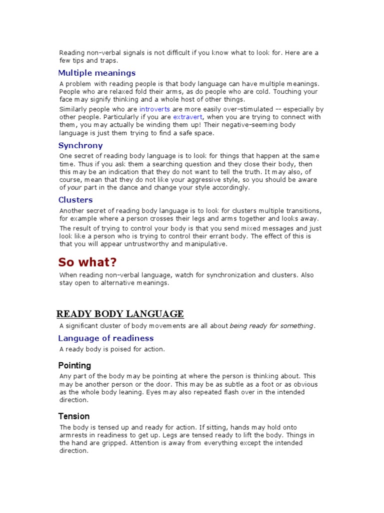 Understanding Body Language Signals | PDF | Body Language | Deception