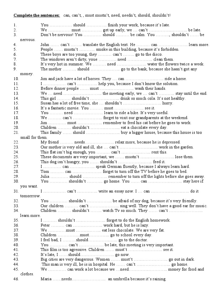 Modal Verbs Worksheet for Class 3 | PDF