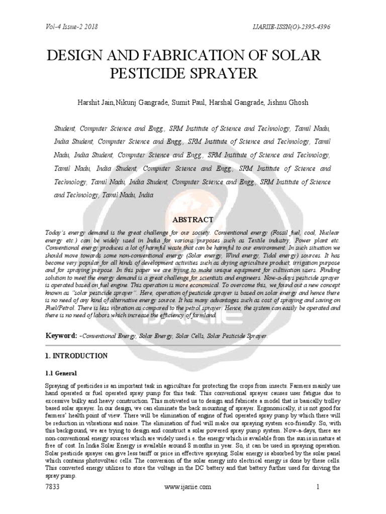 Design and Fabrication of Solar Pesticide Sprayer | PDF | Solar Power ...