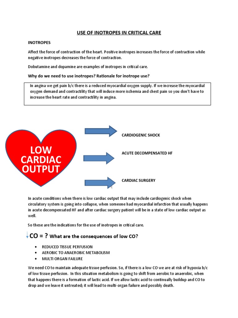 LOW Cardiac Output: Use of Inotropes in Critical Care | PDF ...