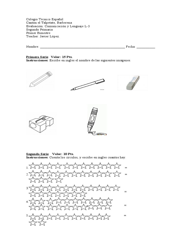 Examen de inglés para segundo grado | PDF