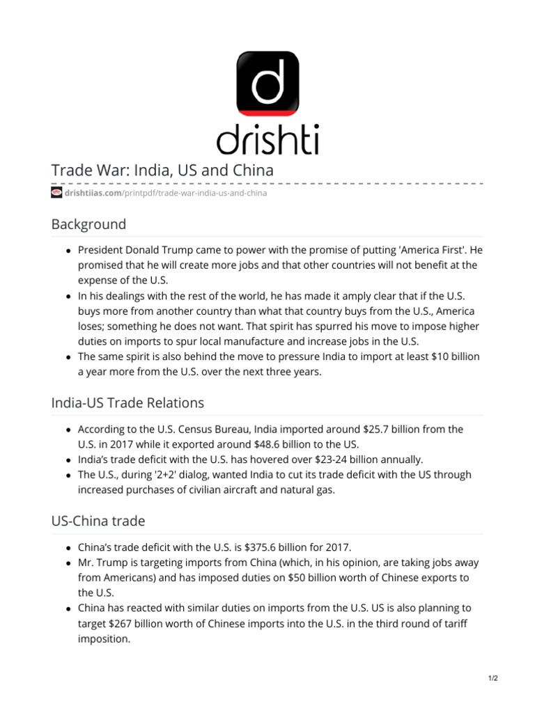 Impact of US-China Trade War on India | PDF | The United States | Economies