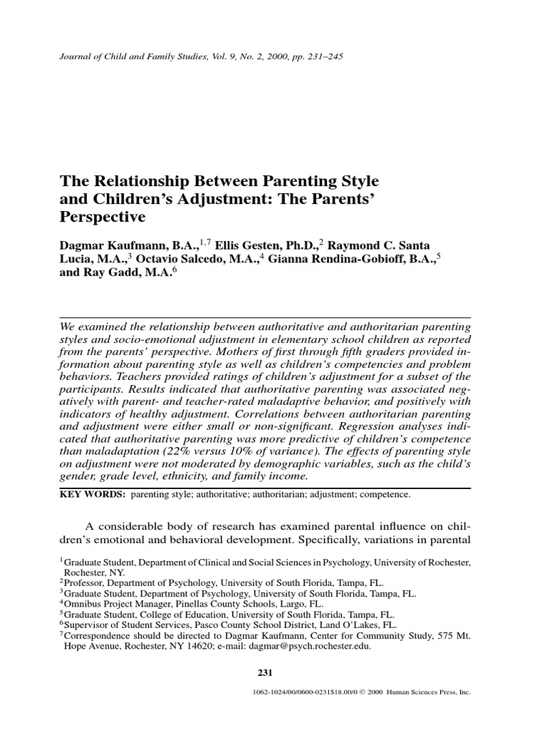 The Relationship Between Parenting Style and Children's Adjustment: The ...