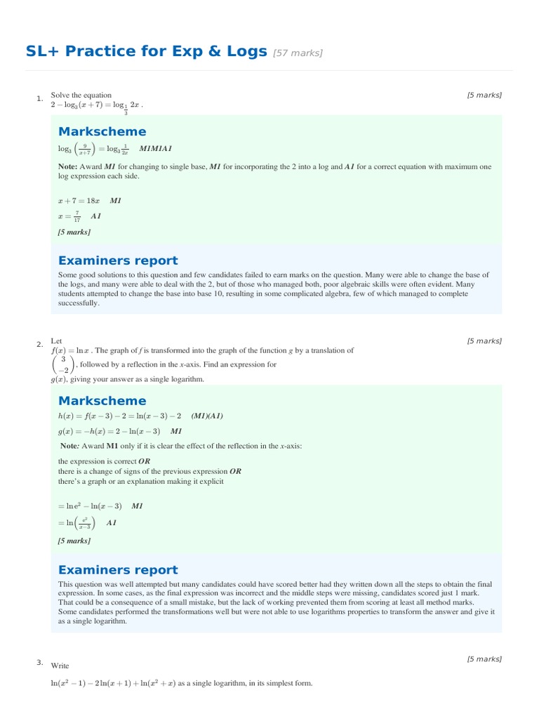 SL Practice For Exp Logs Key PDF | PDF | Logarithm | Mathematical Analysis