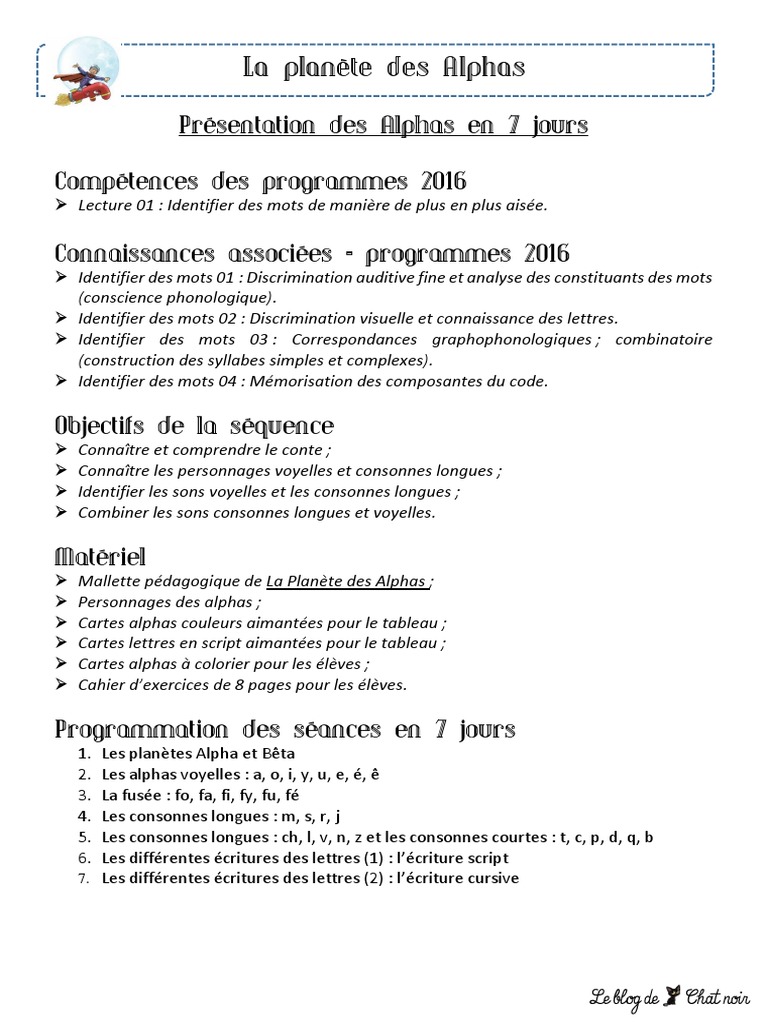 La Planete Des Alphas Programmation 7 Jours Cp Syllabe Voyelle
