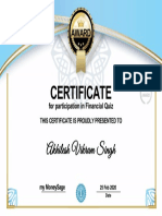 Financial Quiz Participation Award Certificate