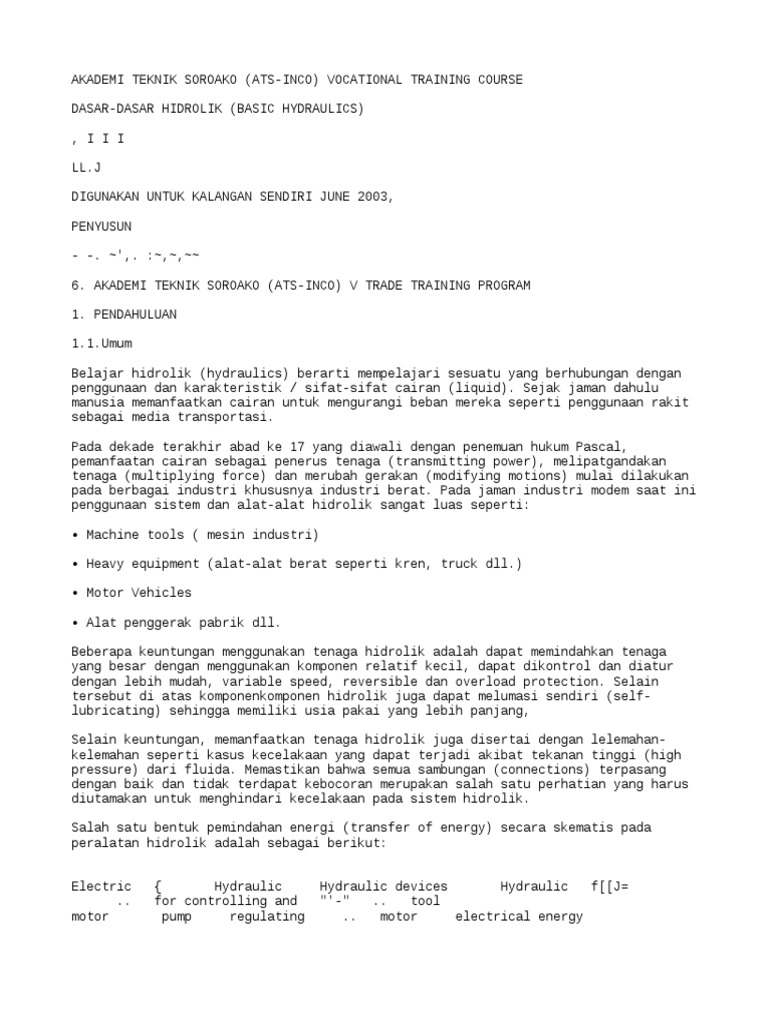 Dasar Dasar Hidrolik Pelatihan Ats Pdf Sains Matematika