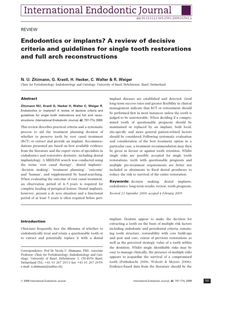 Endodontics or Implants. A Review of Decisive Criteria and Guidelines
