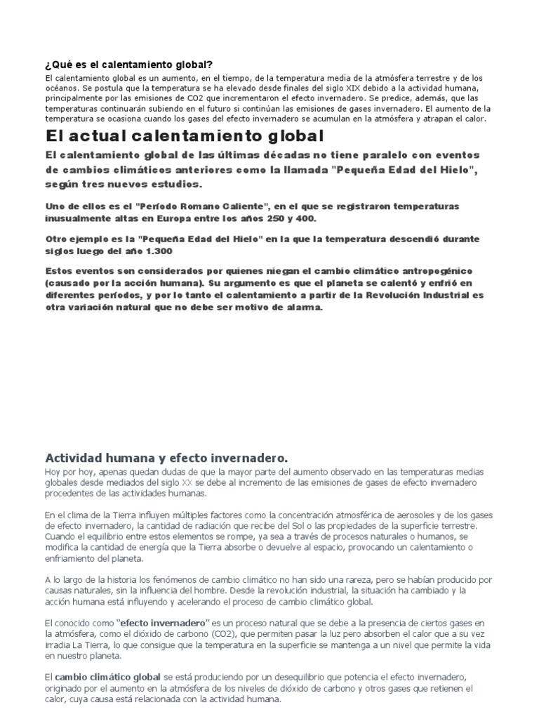 Definición y causas del calentamiento global | PDF | Gases de efecto ...