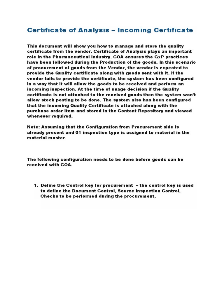 Managing Incoming Certificates of Analysis | PDF | Procurement | Computing
