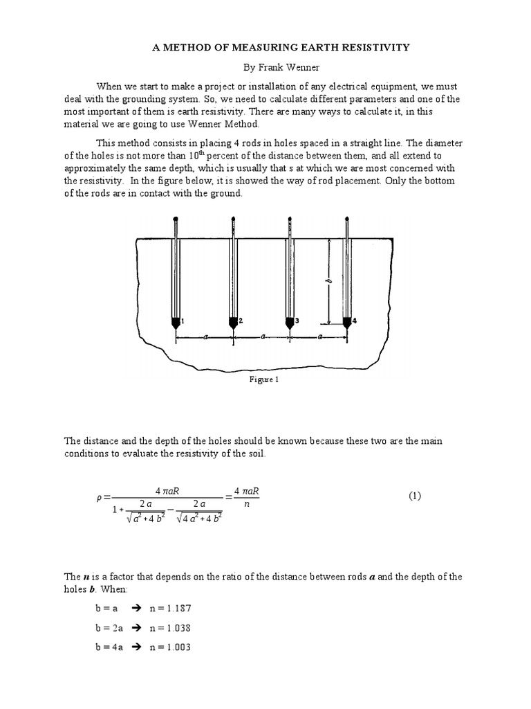 Wenner Method for Soil Resistivity Testing | PDF | Electromagnetism ...