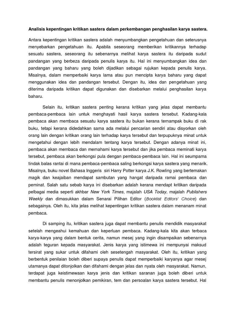 Kepentingan Kritikan Sastera PDF | PDF