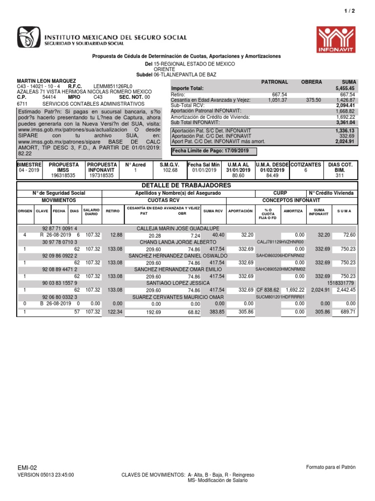 Propuesta de Cuotas IMSS e INFONAVIT | PDF | Crédito | Finanzas y dinero