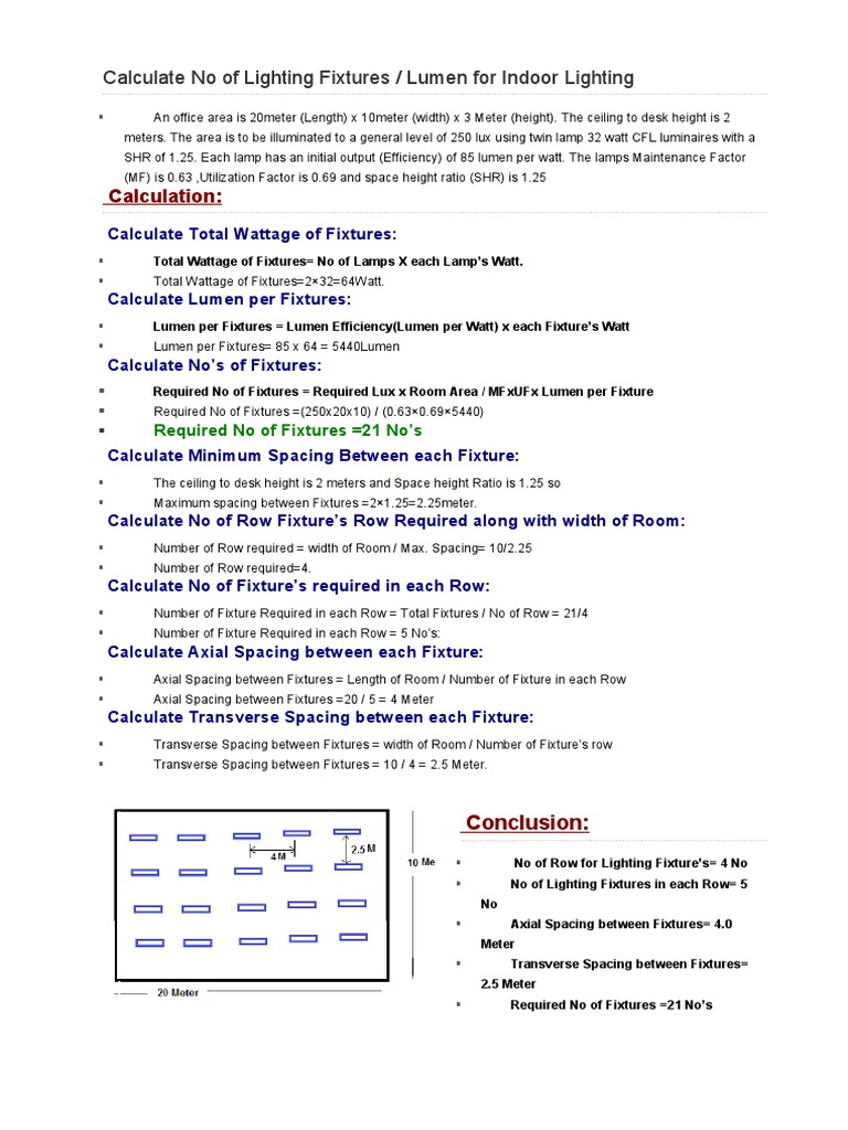 Calculation Calculate No of Lighting Fixtures / Lumen For Indoor Lighting PDF Lighting