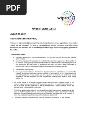 APPOINTMENT LETTER