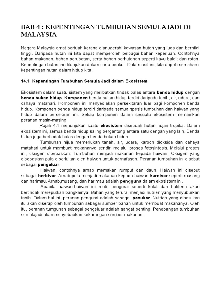 Bab 4 Kepentingan Tumbuhan Semulajadi Pdf