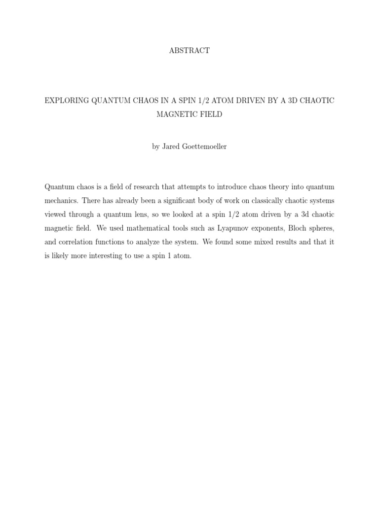 Quantum Chaos Thesis Pdf Chaos Theory Quantum Mechanics
