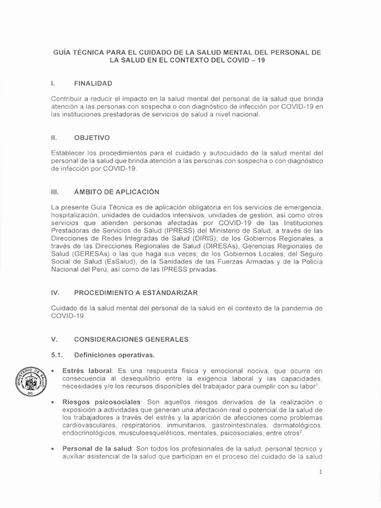 Guía Técnica para El Cuidado de La Salud Mental Del Personal de La ...
