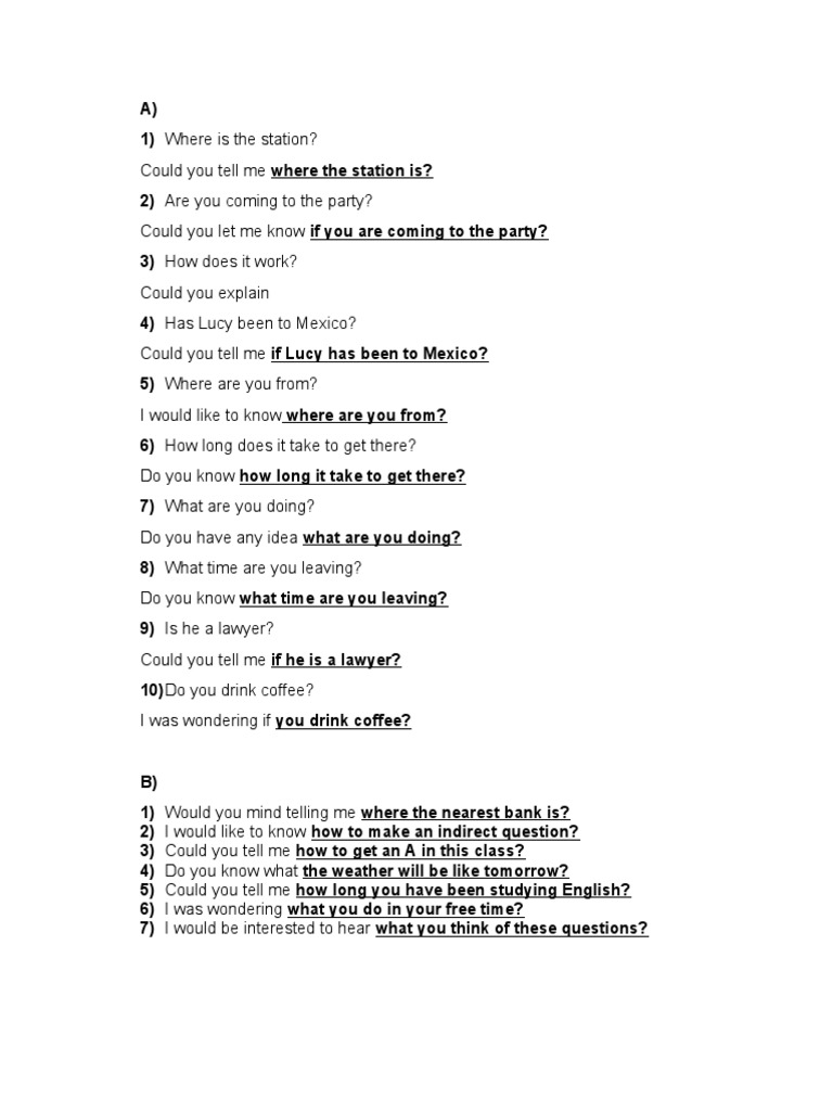 Indirect Questions for Class 3 | PDF