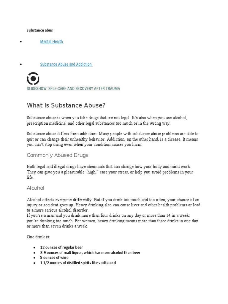 What Is Substance Abuse?: Mental Health | PDF | Self-Improvement | Wellness