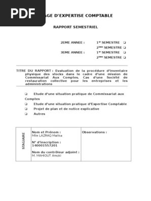 Stage D Expertise Comptable Rapport Semestriel Inventaire Comptabilite