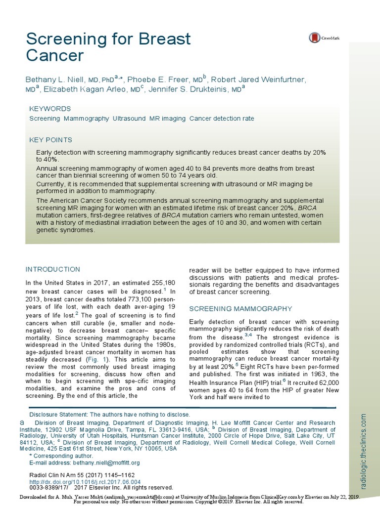 Screening For Breast Cancer | PDF | Mammography | Breast Cancer